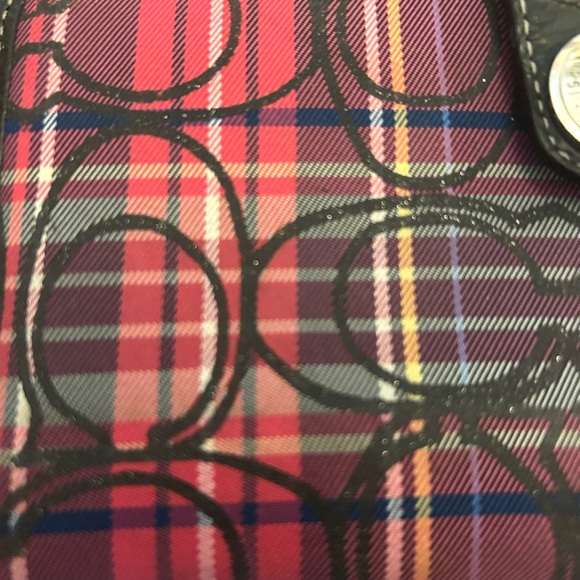 Coach Shimmer C Pink Black Daisy Poppy Madras Signature Tartan Plaid Wallet - Picture 7 of 7